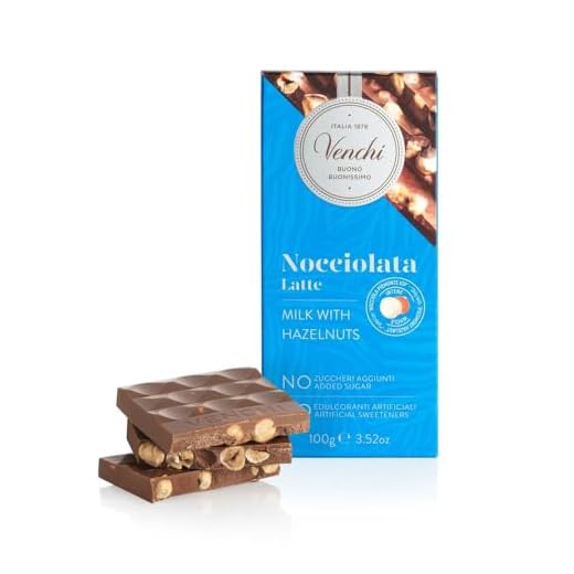 Venchi - Tableta de chocolate con leche y avellana -70 % de azúcar, 100 g - Sin azúcares añadidos - Sin gluten