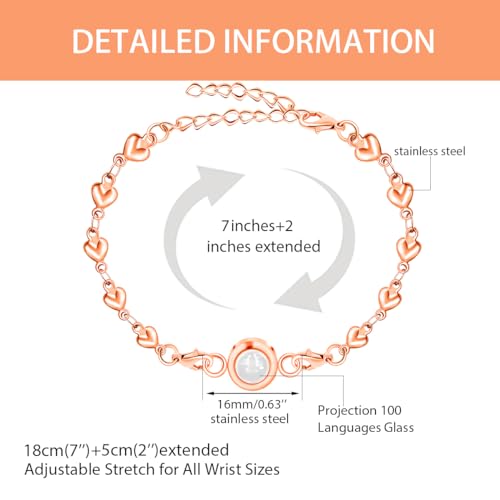 Image of 100 Different Languages I Love You Bracelets Love Heart Link Chain Bracelets Romantic Valentines Day Gifts for Women