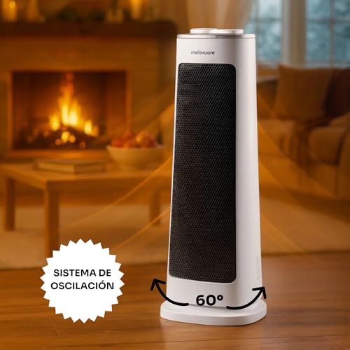 Miniatura 7 de Mellerware - Calefactor Cerámico Oscilable Homy! 2000w 3 Funciones Incluido Ventilador Termostato Regulable Apagado Automático 40db Compacto Sistema Antivuelco 20m2