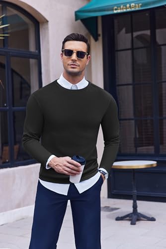 Ekouaer Men'S Long Sleeve Shirts Honeycomb Waffle Pullover Sweater Crewneck Thermal Tops Lightweight Undershirts Black L thumb #2