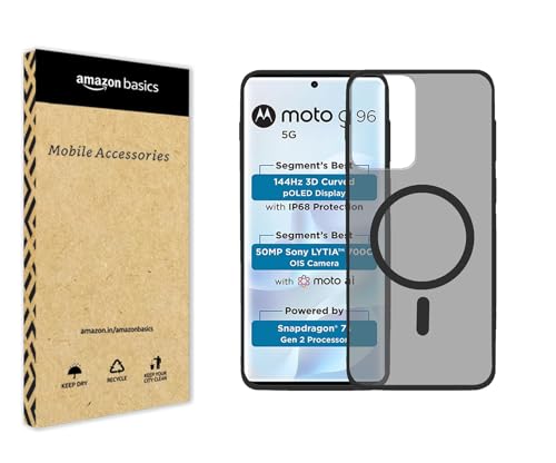 Image of amazon basics Luxury Paper Thin Case Cover for Moto G96 5G | Matte Finish | Compatible with magsafe | (Black, Moto G96 5G)