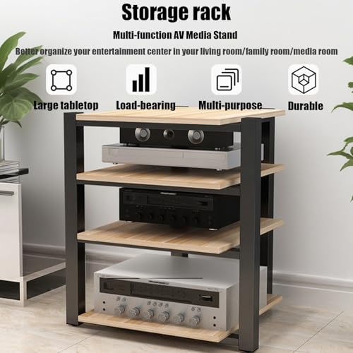 4-Poziomowy Metalowy Stojak Na Sprzęt Multimedialny Z Półkami Z Płyty Mdf - Szafka Typu Wieża Na Sprzęt Audio Do Salonu, Gier I Nagrywania - Półka Do Organizera Podzespołów Rozrywkowych