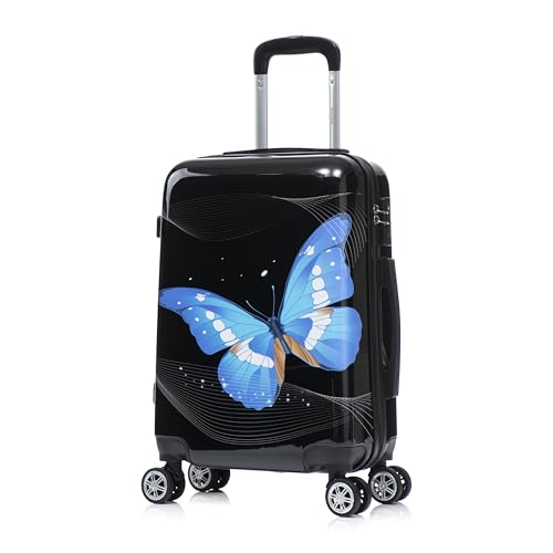 Image of InUSA Black Butterfly Print 20-Inch Carry-On Hardside Spinner Luggage Bag