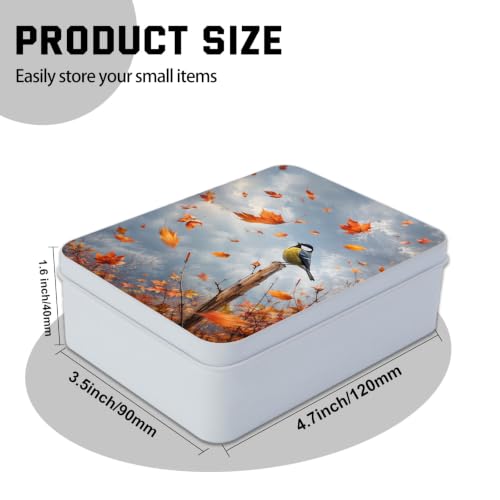 Image of Decorative Metal Tin Box with Lid,Birds Flying Autumn Organizer