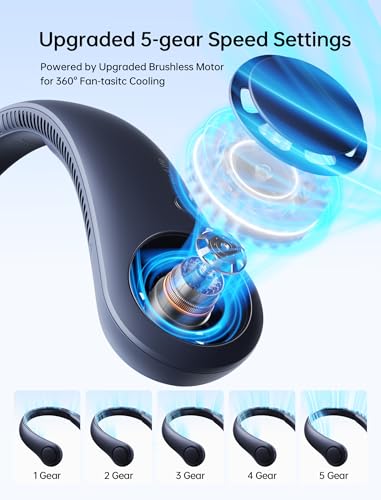 JISULIFE Portable Neck Fan, Hands Free Bladeless Fan, 5 Speeds, 4000 mAh Battery Operated Wearable Personal Fan, Twistable, Rechargeable, Gift for Women Men-Blue - Image 4