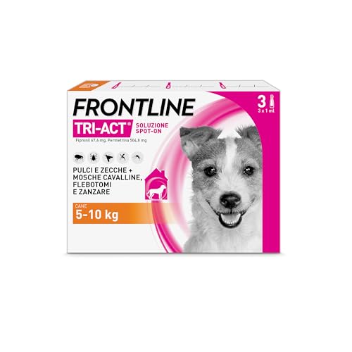 FRONTLINE Triact, 3 Pipette, Cane S (5-10Kg), Antiparassitario per Cani e Cuccioli di Lunga Durata, Protegge il Cane da Pulci, Zecche, Zanzare, Pappataci e Leishmaniosi, Antipulci 3 Pipette