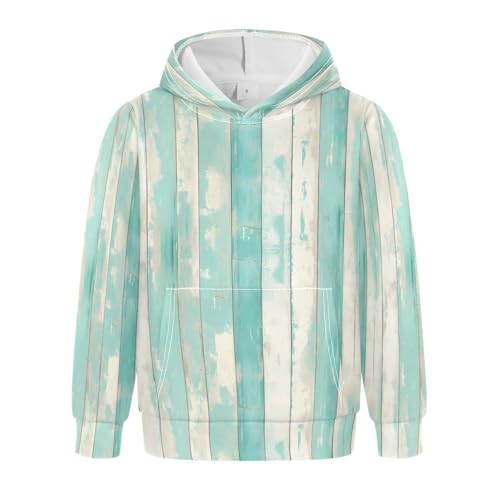 KLL Teal Turquoise Green Painted Wood Toddlers and Boys' Sweatshirt Crewneck Pullover Top Streetwear with Kangaroo Pocket