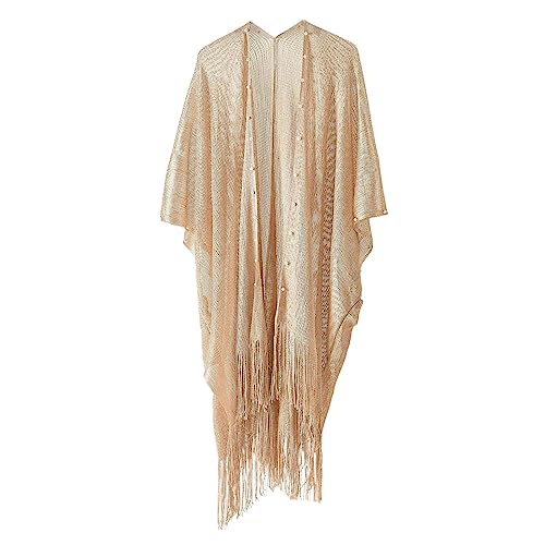 TYUSGH Kimono Cardigans for Women UK Loose Open Front Kimono Cover Up Solid Color Shawl Holiday Beachwear for Ladies Summer Dressy Top Gold