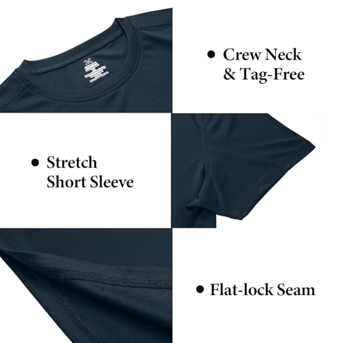 Mens Quick Dry Fit Mositure Wicking Athletic Performance T Shirt Crewneck Outdoor Activewear Tops Navy,3XL - Thumbnail 4