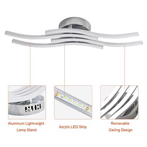 Goeco Modern Led Ceiling Light 4-Light 24W 2200Lm Led Ceiling Light Fixture Curved Design, 4000K Flush Mount Ceiling Lamp For Hallway, Kitchen, Bedroom, Living Room 110V (Natural White) #TOP2