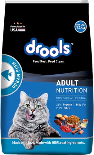 Drools Adult Dry Cat Food 1.2kg Pack | Ocean Fish Flavour |Taurine that Helps Maintain a Healthy Heart | Healthy Skin & Beautiful Coat | Complete Nutr
