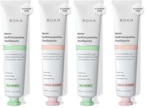 Image of Boka Fluoride Free Toothpaste, Nano Hydroxyapatite Toothpaste, Appropriate for Sensitive Teeth - for Adult, Kids Oral Care - Ela Mint, Coco Ginger Flavor, 1.3 Fl Oz 2Pk US Manufactured (Pack of 2)