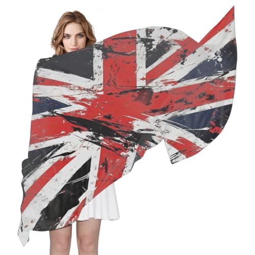 Uk Flag Silk Scarf Lightweight Pashmina Scarves Long Shawl Wraps Fashion Accessories for Women Girls (71’’x35’’)
