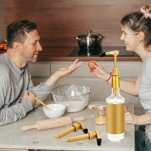 Image of Kigley 6 Pieces Coffee Syrup Pump Dispenser with Tip Cover Fits 750ml /25.4oz Bottles, Skinny Syrup Pump for Coffee Flavoring, Creamers, Caramel, Beverages, Dinning Cafe Bar Drinking Mixes(Gold)