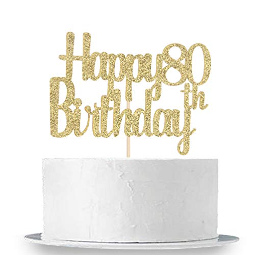 INNORU - Decoración para tarta de 80 cumpleaños con purpurina dorada, suministros para decoración de tartas de cumpleaños