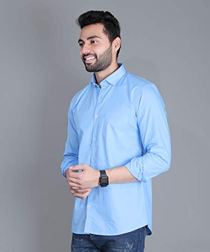 Image of Fifth Anfold Men's Pure Cotton Solid Color Mandarin Collar Full Sleeve Casual Wear Shirt, Office Wear for Men