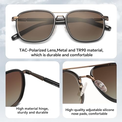 Dollger Polarized Trendy Sunglasses for Men Women Square Aviator UV Protection Lightweight Oversized Metal Sun Glassses 5