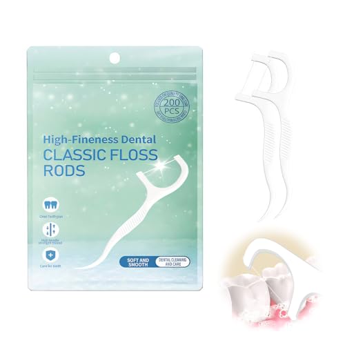 Wcawnlt 200 Uds Hilo Dental con Mango Blanco, Seda Dental Tipo Arcos con Alta Elasticidad, Palillos Interdentales para Niños y Adultos, Higiene Bucal Diaria, Uso en Casa, Viaje y Hoteles