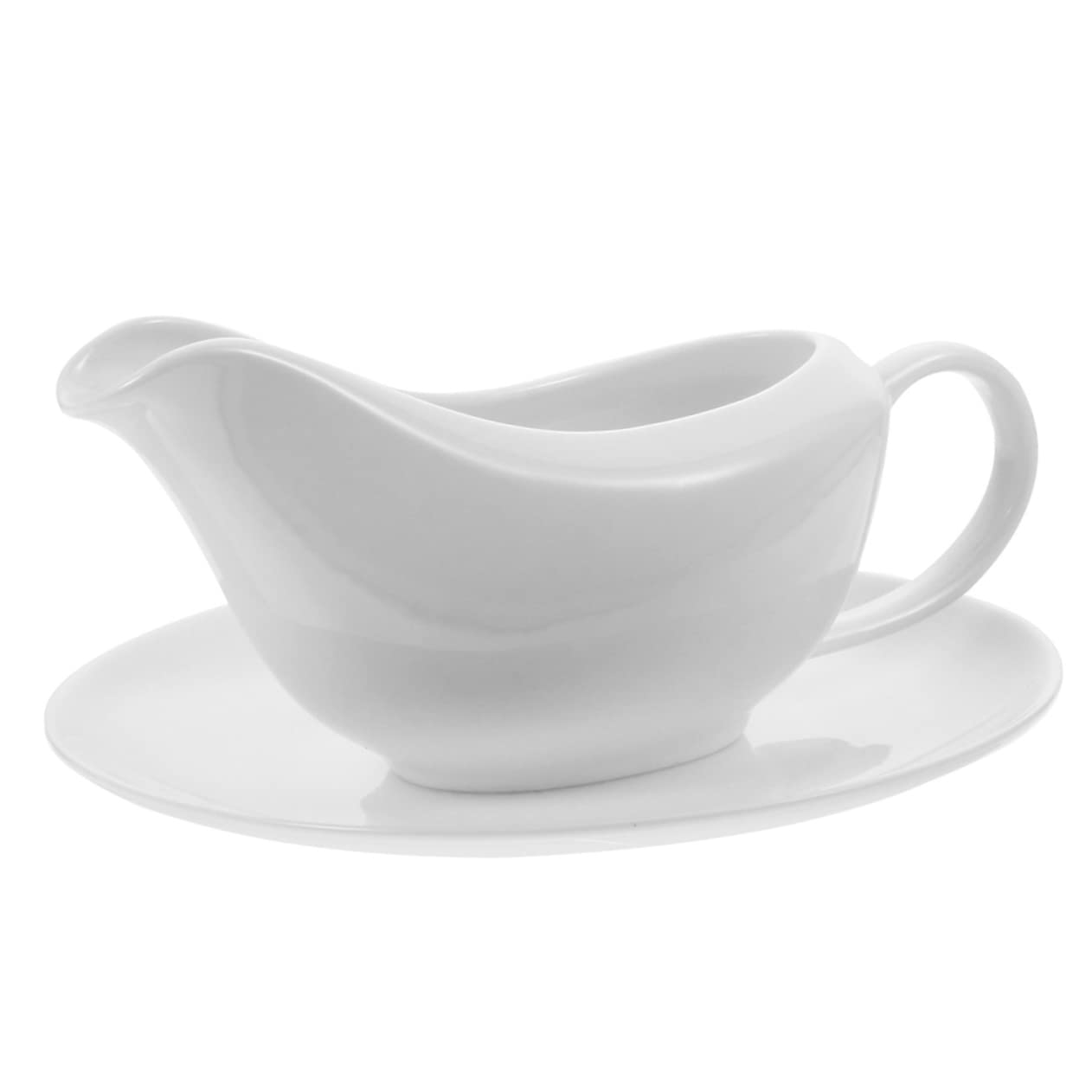 MUCKLILY 1 Set Ceramic Sauce Cup with Tray Dripless Pour Spout Gravy Boat for Milk Dressings and Sauces Easy to Use and Elegant Tableware for Dining and Catering