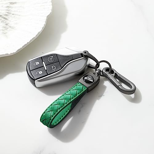 Image of Gkeygo Carabiner Keychain, Universal Heavy Duty Woven Handmade Leather Key Chain, Car Fob Key Keychains with 360 Degree Rotatable Snap Swivel and Anti-Lost D-Ring for Men and Women, Gunmetal - Green