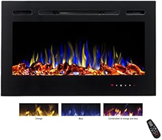 Abodo Built in Electric Fireplace Real Flame Effect 36'' Black Glass Heater, 50 inch (AH5)