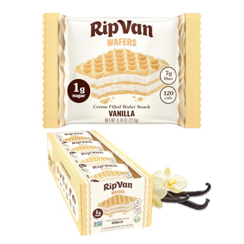 Rip Van Vanilla Keto Wafer Cookies, Healthy Vegan Snack, Non GMO, Low Carb, Low Sugar (1g), Low...