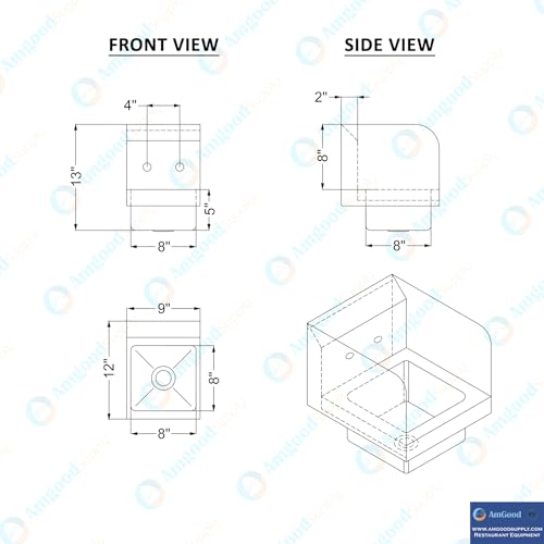 Image of Commercial Wall Mount Hand Sink 12 in. x 9 in. x 13 in. Inch Stainless Steel Space Saver Sink with Side Splashes Faucet Included, Small Hand Wash Sink with Drain Basket for Restaurant Food Truck, NSF