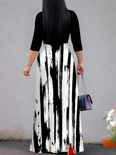 Image of SUZONANA Plus Size Dresses for Women Print Maxi Dresses Flowy 3 /4 Sleeve with Belt