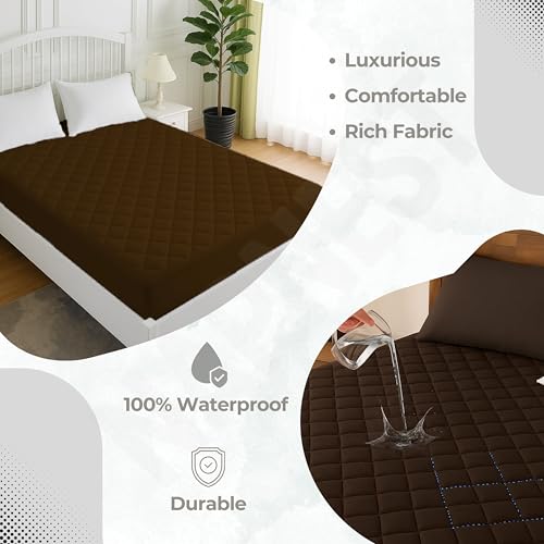 Image of TCD Waterproof Cotton Quilted - Breathable, Hypoallergenic, Noiseless Ultra Soft Fitted Bed Cover with 3 Layers of Protection, 100% Waterproof, No-Slip Design | Brown, Double (60 * 72)