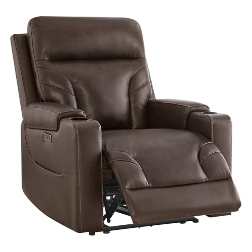Watson & Whitely Leather Power Recliner with Cup Holder