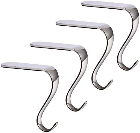 DOYOLLA Christmas Stocking Holders Xmas Fireplace Hanger Hooks Holiday Mantel Garland Clips Metal Grips Set of 4 (Silver)