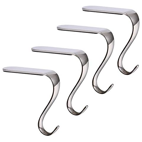 DOYOLLA Christmas Stocking Holders Xmas Fireplace Hanger Hooks Set of 4 (Silver) Cover