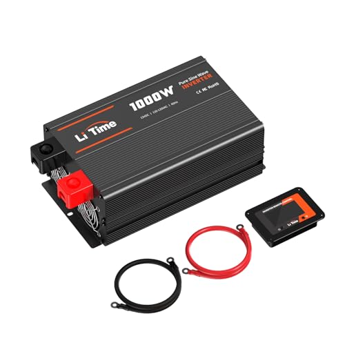 Image of LiTime 1000W Pure Sine Wave Inverter 12V DC to 120V AC Converter for RV, Truck, Off-Grid Solar Car Power Inverter with 3 AC Outlets, 5V 2.4A USB, Type-C Port, Remote Controller, 2000W Peak