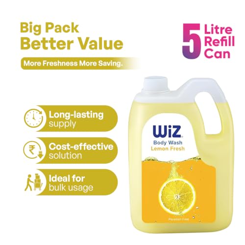Image of Wiz Lemon Fresh Body Wash 5L Refill Can | Paraben Free Shower Gel | Citrus Fragrance | Family Pack Liquid Body Cleanser for Men & Women