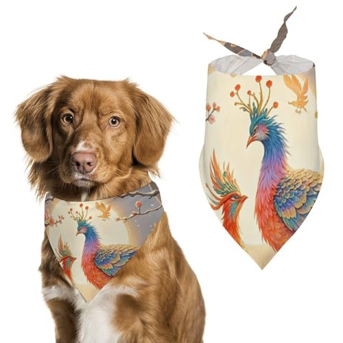 Two Phoenixes in Winter Dog Bandanas for Feeding Grooming, Triangle Pet Bibs Washable Pets Scarf for Cats & Dogs