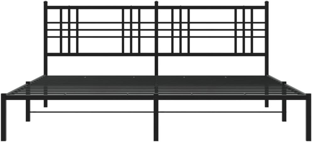 Bed Frame Black Powder-Coated Steel Double Bed Frame Platform Foundation with Headboard Sturdy Heavy-Duty Slatted Storage Modern Minimalist Bedroom Furniture for Mattress Support
