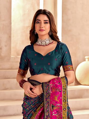 Image of Pandadi Saree Pashmina Silk Kashmiri Weaving Pallu Saree With Unstitched Blouse Piece