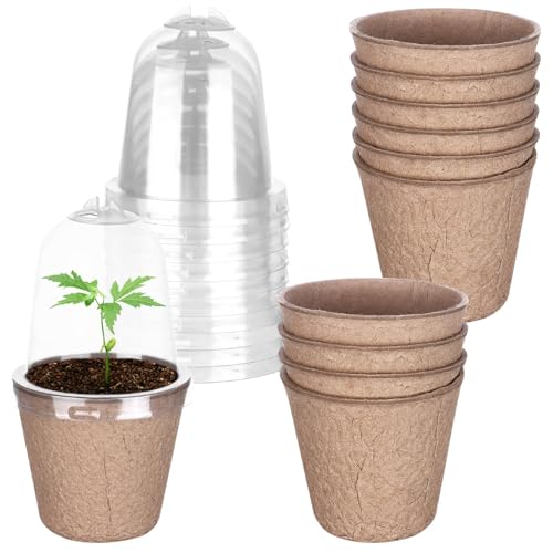 WWmily 10 Set Plant Nursery Pots with Humidity Dome Round Biodegradable Fibre Paper Seeding Starter...