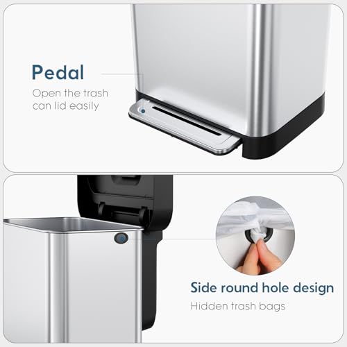 Papelera de acero inoxidable 50L con pedal y compartimiento miniatura 4