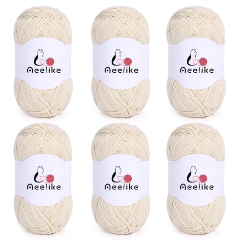 Image of Aeelike Size 3 DK Cotton Blend Yarn for Crocheting, Cream Beige, 6-Skein | Each Skein 100g, One Dye Lot, 5-Ply Stitch Control, 1440 Yds Total, Larger Projects, Machine Washable