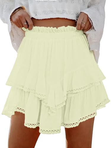Lepunuo Women Double Layer Ruffle Tiered Flowy Pleated Boho Skirts