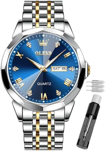 OLEVS Male Wrist Watches, Analog Quartz Business Stainless Steel Waterproof Luminous