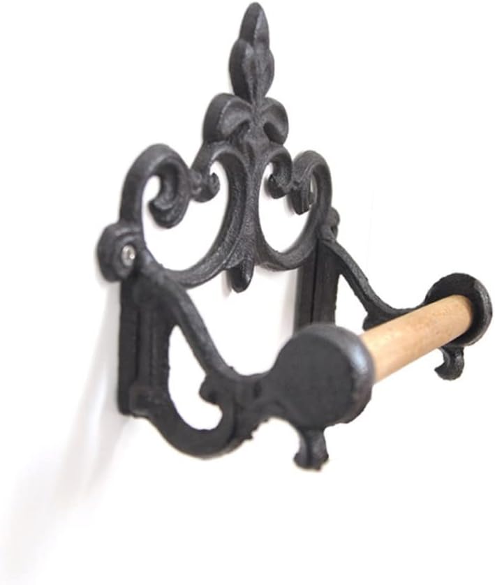 2Pcs Wrought Iron Towel Hanging Ring and Bathroom Tissue Holder Space Saving Round Rack for Decor Easy Installation Black Finish