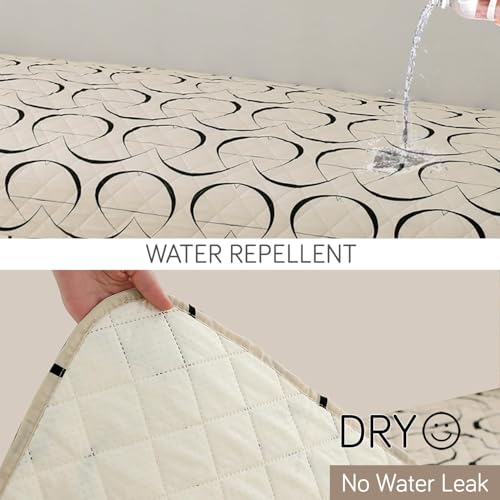 Image of HOKIPO 'Elira Series' Printed Water Repellent + Waterproof Quick Dry L Shape (2+2 Seater) Sofa Seat Cover Mat, Natural Beige Abstract Art (NEW-AR-5245-C4 + NEW-AR-5246-C4)