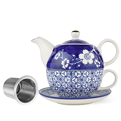 Taimei Teatime Ceramic Tea For One Set, 19.6Oz Teapot Set For One With Tea Cup And Saucer Set With Handpainted Cherry Blossom Pattern, Tea Gift Set For Women, Tea Set Gift For Adults #TOP17
