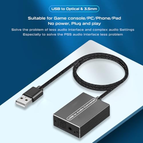 Image of Tobo USB Audio Extractor Converter USB to Optical Spdif Toslink & 3.5mm Audio Adapter Converter for TV, PS5, PS4, PC, Laptop,Smartphone to Sound Box Amplifier or Home Theater TD-1337CC