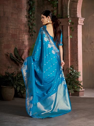 Image of MADHUHANSH Women's Cotton Silk Saree with Unstitched Blouse Piece Zari Weave and Floral Pattern | Heavy Embroidery Saree for Women | Interview Saree for Women | Readymade Blouse with Saree Set