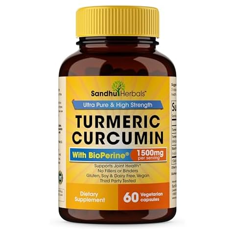 Sandhu Herbals Organic Turmeric Curcumin 60 Capsules with Bioperine Black Pepper Extract Supplement |Made in The USA| 1500mg Joint Support Cover
