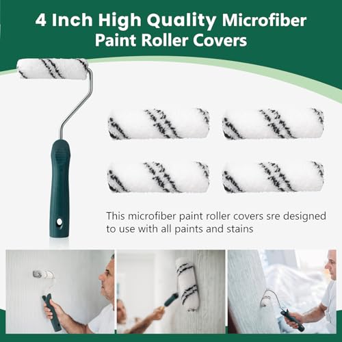 CoatPro Twools Paint Roller Kit, 16 Pcs 4 Inch Small Paint Roller Kit with High-Density Foam Paint Roller, Microfiber Paint Rollers, Paint Tray, Paint Tray Liner, Roller Frame, Foam Brush - Image 4