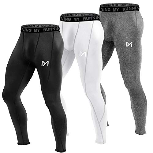 MEETYOO Leggings Hombre, Pantalón de Compresión Secado Rápido Pantalones Deporte Mallas Largas para Running Fitness Yoga (Negro+Blanco+Gris, S)